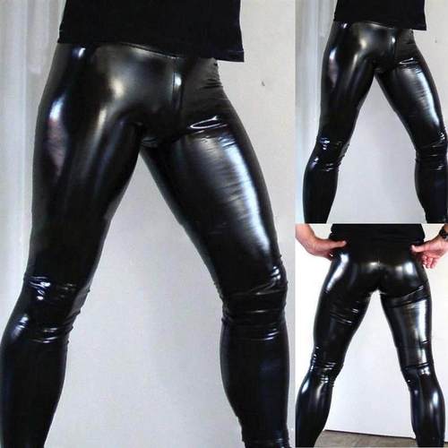 Mens Patent Leather Leggings Slim Pants 男士漆皮紧身修