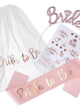 1Set Bride To Be Veil Satin Sash Hiarband Bridal Shower Wedd