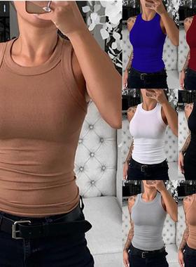 纯色圆领夏季背心女Solid Round Neck Ribbed Tank Top Summer