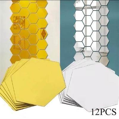 12pcs 3D Mirror Wall ers Hexagon Shape Acrylic Removable Wal