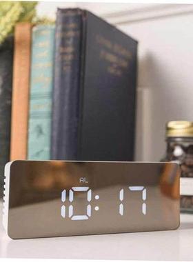 digital alarm clock night light thermometer mirror镜面闹钟