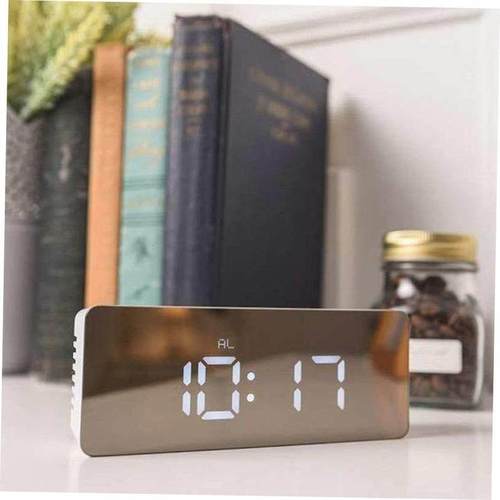 digital alarm clock night light thermometer mirror镜面闹钟