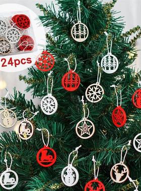 24pcs Wooden Snowflake Ornaments, Christmas Tree Decor Box