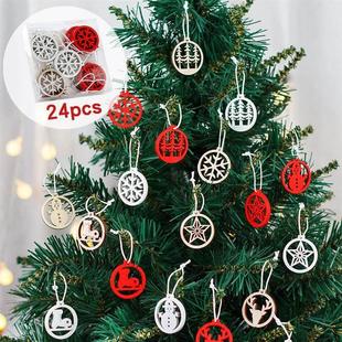 Ornaments Snowflake Christmas Tree Box 24pcs Decor Wooden