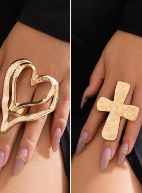 Exaggerated Sweet Cool Love Ring Cross Personalized Ring