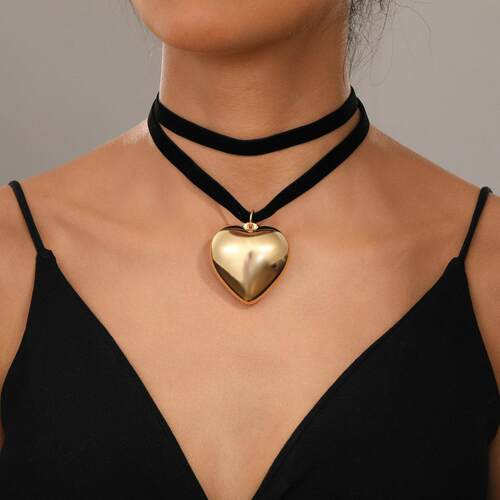 Double layered velvet heart-shaped collar necklace耳环