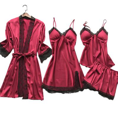 Pajama Set Satin Lace Casual Homewear pajama with Chest Pads