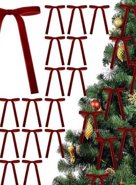 24Pcs Velvet Christmas Bows for Christmas Tree Decor Gift Bo