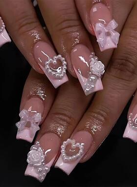 French Nude Pink Tip Ballet Y2k nails Press On Coffin Nails
