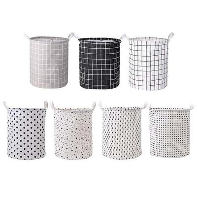 Cotton Linen Laundry Basket Bag Foldable Clothes Organizer W