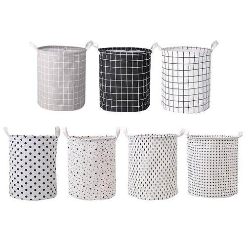 Cotton Linen Laundry Basket Bag Foldable Clothes Organizer W