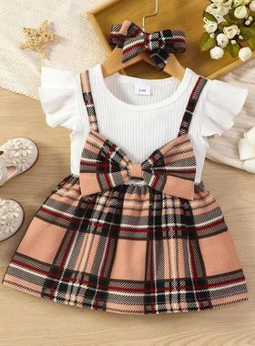 PatPat 2pcs Baby Girl 95% Cotton Ribbed Flutter-sleeve Splic