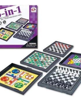 5 In 1 Chessmen Checkers Magnetic Board Game Flying Chess