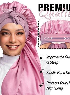 Extra Large Hair Long Silk Bonnet Cap With Elastic Satin Hai