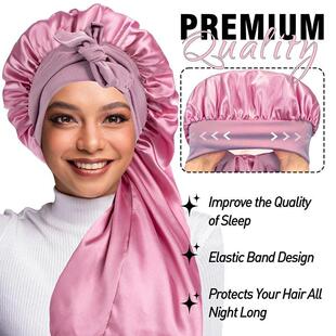 Extra Large Hair Long Silk Bonnet Cap With Elastic Satin Hai