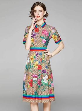 Runway Flower Dress Summer Dress Shirt Women Buttons Letters