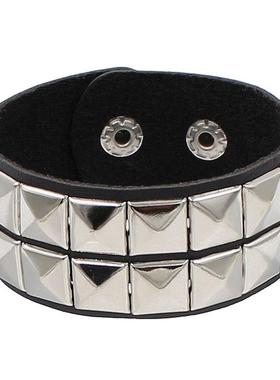 Fashion Punk Nightclub 2 Row Square Rivet Brlet Couple Leath