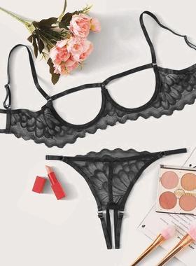Open Cups Bra Set Lace Sexy Erotic Lingerie Women Underwear