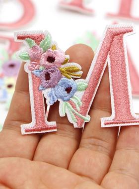 1PC Pink Flower Letter Embroidery Patches Iron On Letters Pa