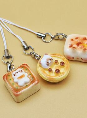 3pcs Set Japanese Style Cute Cat Bread Phone Charms Kitten T
