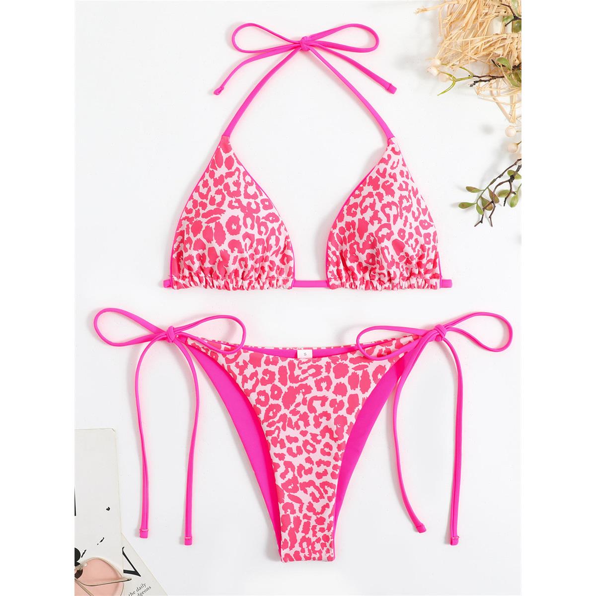 Double sided printed lace up swimsuit 分体双面印花系带泳衣女