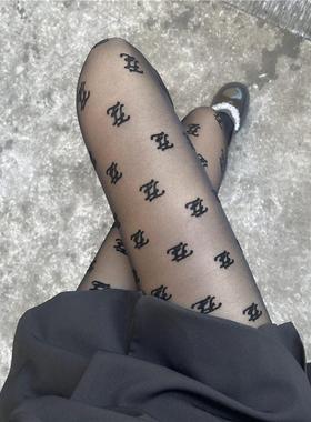 Lettered Flocking Printed Hosiery Feminine Black Hosiery Sli
