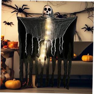 LED Light Glow Halloween Skull with Hanging Ornaments Ghost