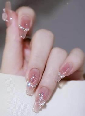 24pcs Jelly Press on Fake Nails Set Short Acrylic Long Coff