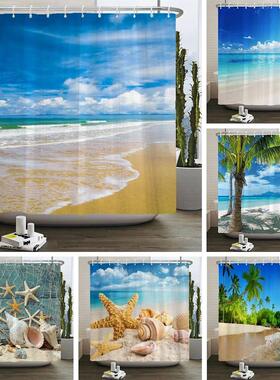 3d Beach Scenery Shower Curtains Sea Ocean Mediterranean Bat