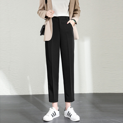 西装裤女夏直筒宽松春装2021新款高腰显瘦九分小个子休闲烟管裤秋