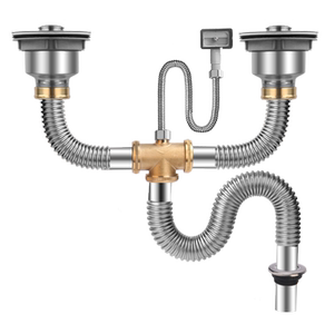 厨房水槽洗菜盆碗池下水管道配件排水管防臭不锈钢双槽下水器套装