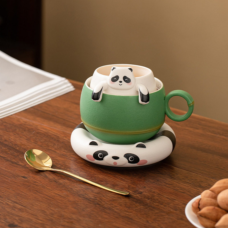 熊猫茶水分离杯办公家用马克杯个人咖啡杯可爱女士过滤泡茶杯