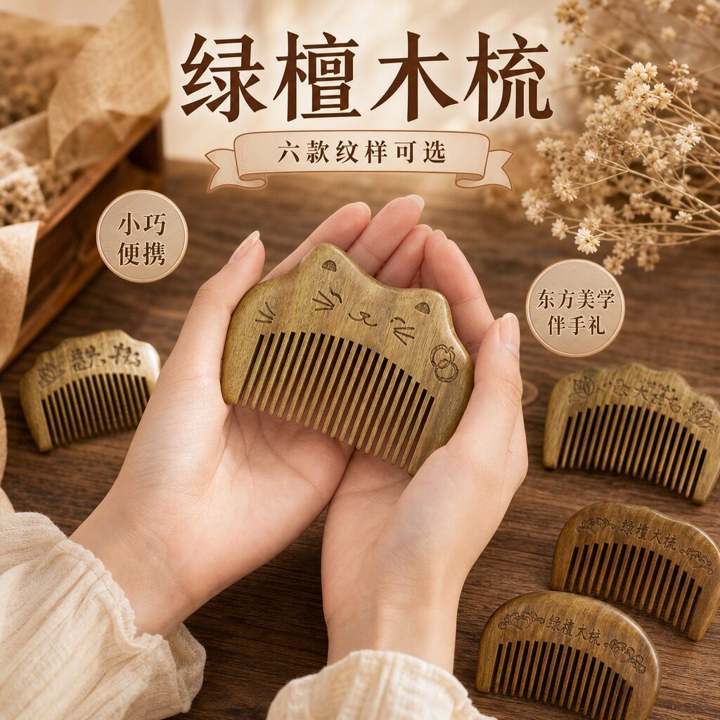 绿檀雕花迷你梳便携口袋梳儿童梳刘海梳系列直播景区绿檀梳子