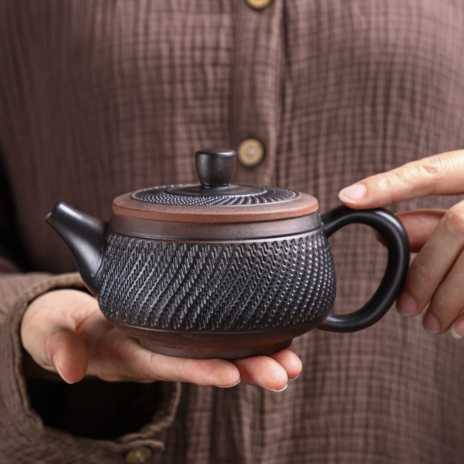 紫陶跳刀汉瓦壶复古茶壶单壶泡茶壶大容量功夫茶具家用紫砂壶大号