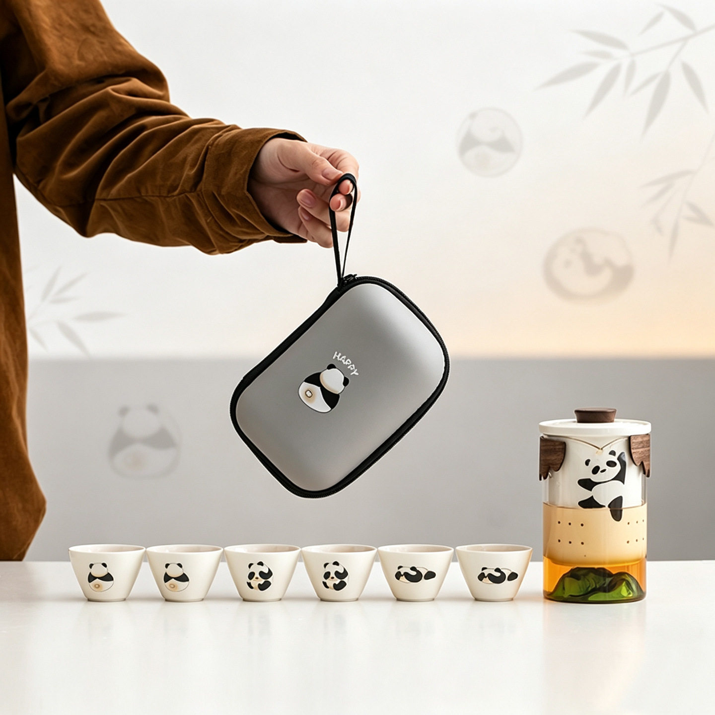 熊猫旅行茶具套装户外泡茶壶便携式快客杯商务文创伴手礼品印LOGO