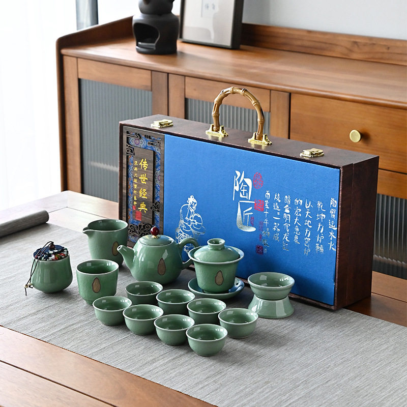 汝窑茶具陶瓷套装套组整套礼盒装大套高档轻奢高颜值定制商务礼品