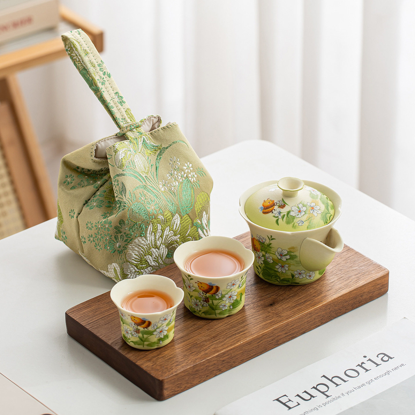 花间蜜语便携式旅行茶具简易手抓壶泡茶壶茶杯露营快客杯一壶二杯