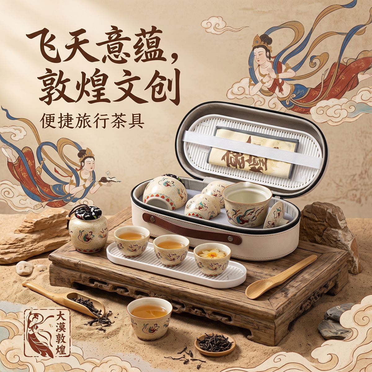 敦煌汝窑旅行功夫茶具套装2026新款便携户外陶瓷快客杯泡茶壶茶杯