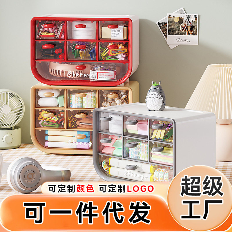 桌面多功能收纳盒学生宿舍化妆品文具大容量整理盒皮筋首饰透明盒