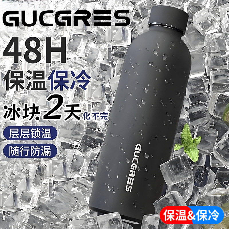 GUCGRES跨境304不锈钢杯美式便携大容量运动水壶简约小口瓶保温杯图片
