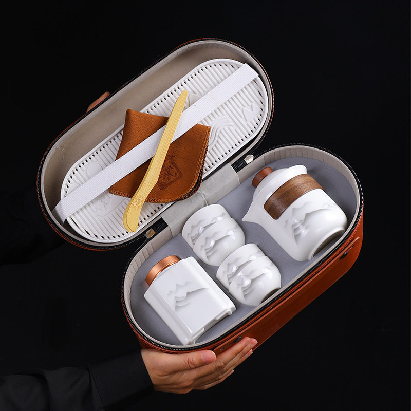 羊脂玉瓷功夫旅行茶具茶杯套装轻奢便携高档户外商务活动伴手礼品