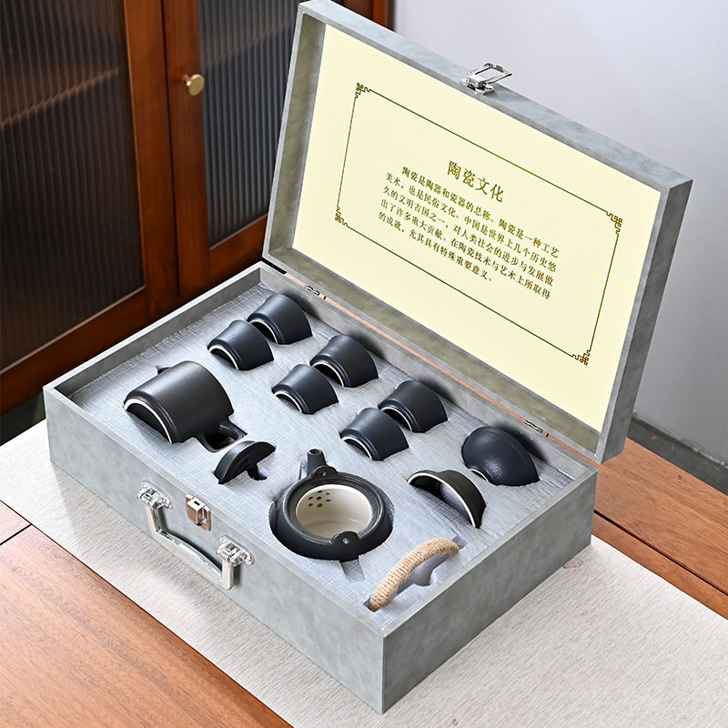 日式黑陶功夫茶具套装家用陶瓷泡茶壶茶杯小套礼盒装商务礼品定制