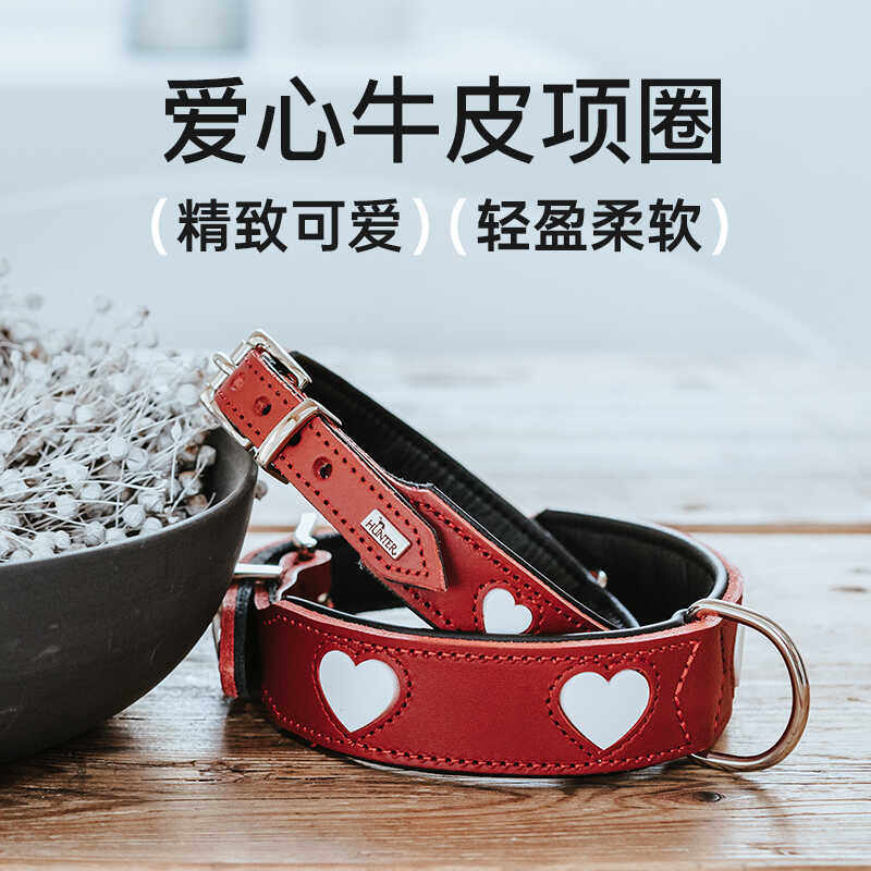 奥尔堡爱心牛皮狗项圈牵引绳大型犬中型犬小形犬 hunter德国进口