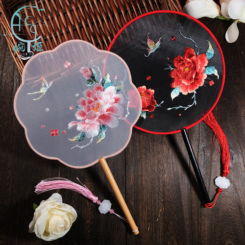 古风扇子刺绣扇子牡丹花鸟绣花扇舞蹈扇中国风苏州汉服女旗袍团扇