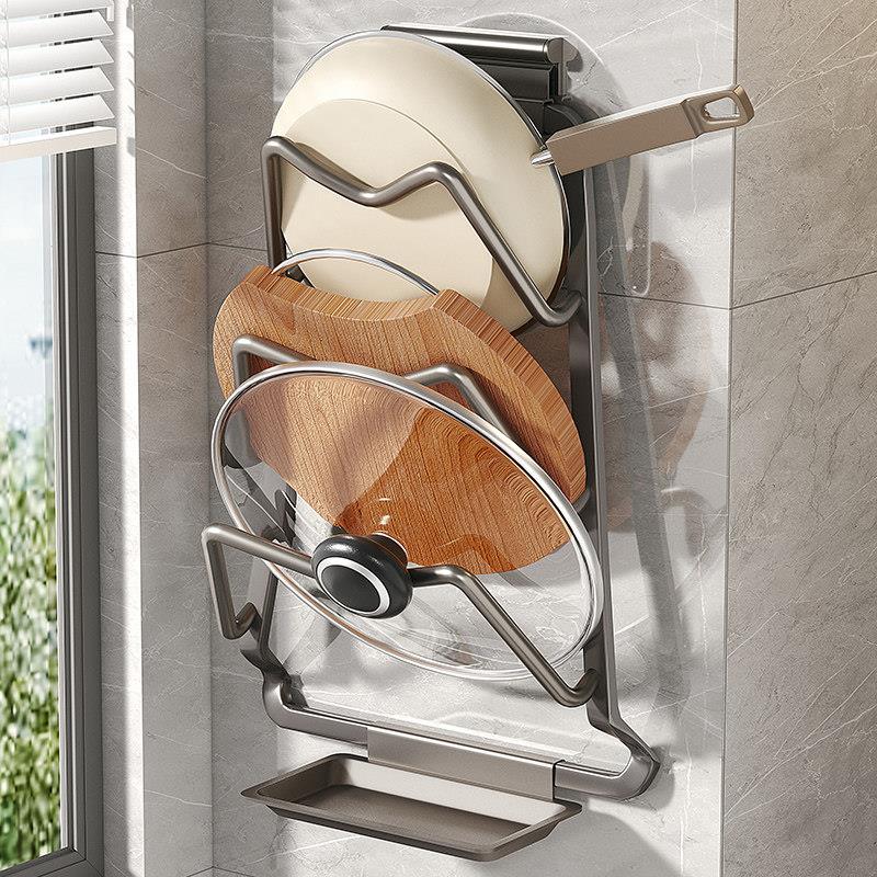 锅盖架子壁挂免打孔厨房置物架多功能放置器放砧板菜板收纳锅铲架