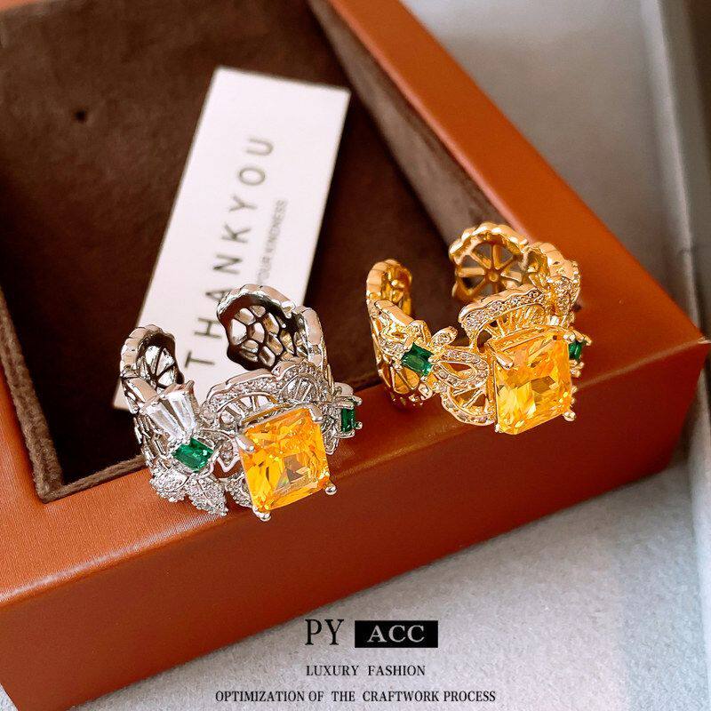 方形vintage指环开口戒指中古感