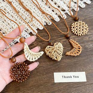 设计感度假风爱心锁骨项链配饰夏天波西米亚海边长款链小众编织女