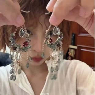流苏耳饰小众玻璃水滴耳钩锆石复古批发宫廷风 轻奢高级感耳环时尚