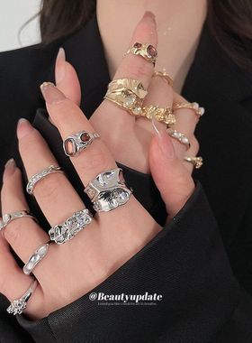 跨境树脂开口镶钻欧美褶皱小众