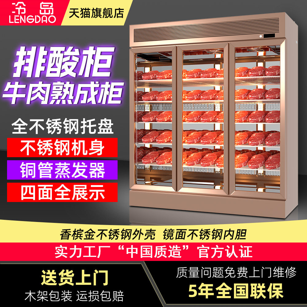 冷岛牛肉柜高端牛排排酸湿式熟成柜冷藏保鲜立式镜面不锈钢展示柜